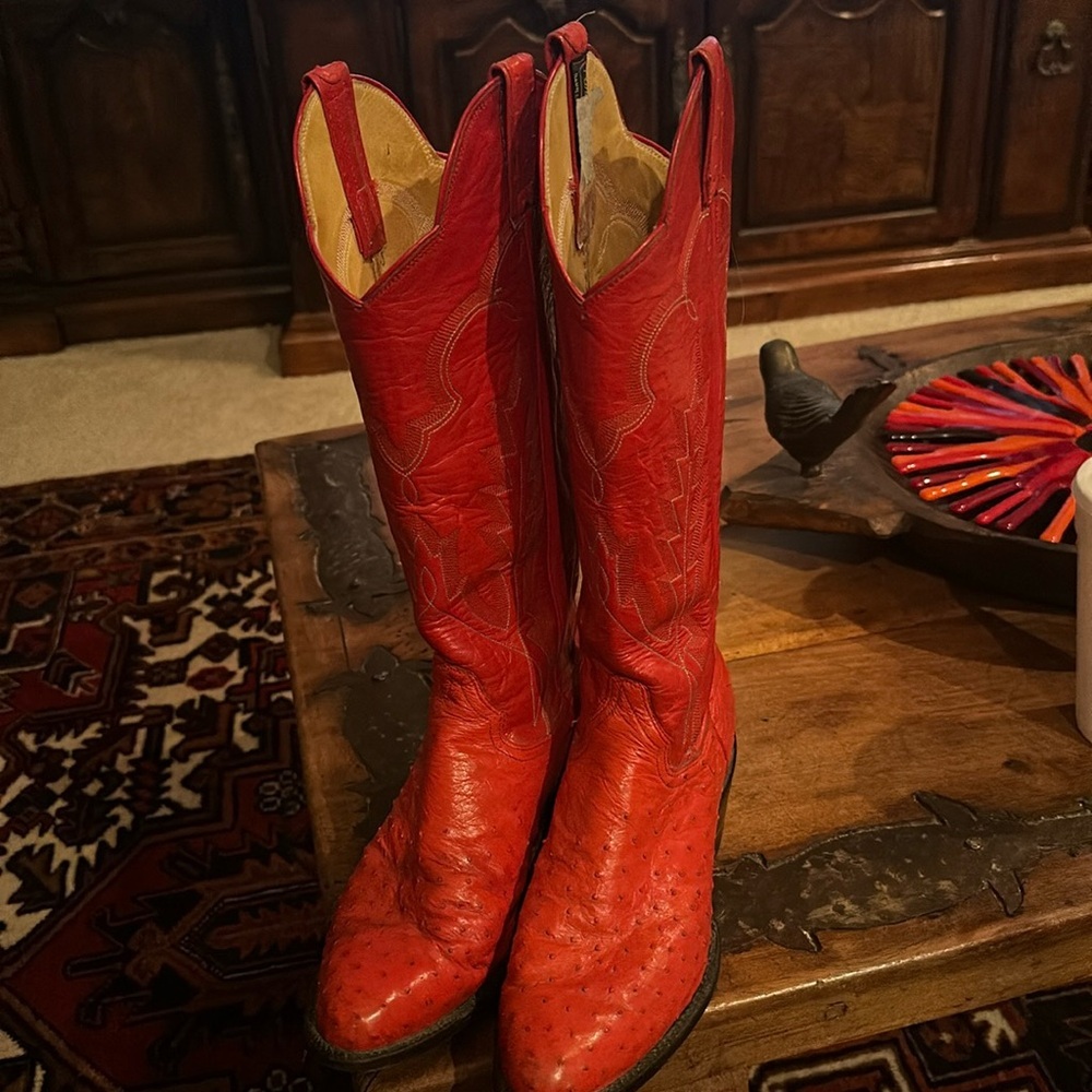 Vintage Womens Panhandle Slim Ostrich Skin‎ Orange Cowboy Boots Size 7